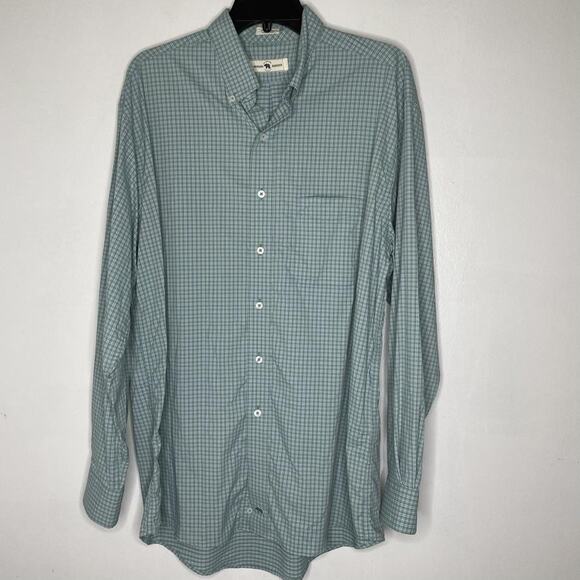 Onward Reserve Shirt Mens Green Large Plaid Button Down Classic Nylon Stretch - Picture 1 of 6